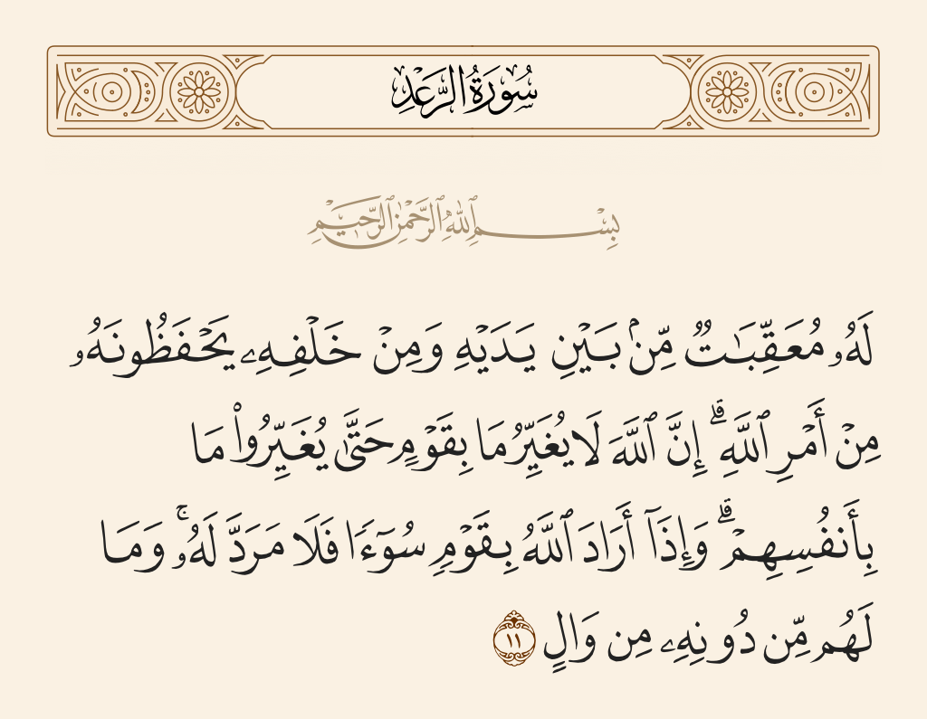 المعقبات ملائكة يتعاقبون على الإنسان من أمامه ومن خلفه يحفظونه بأمر الله