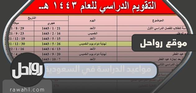 مواعيد الدراسة في المملكة العربية السعودية 1443-2021 بالتفصيل
